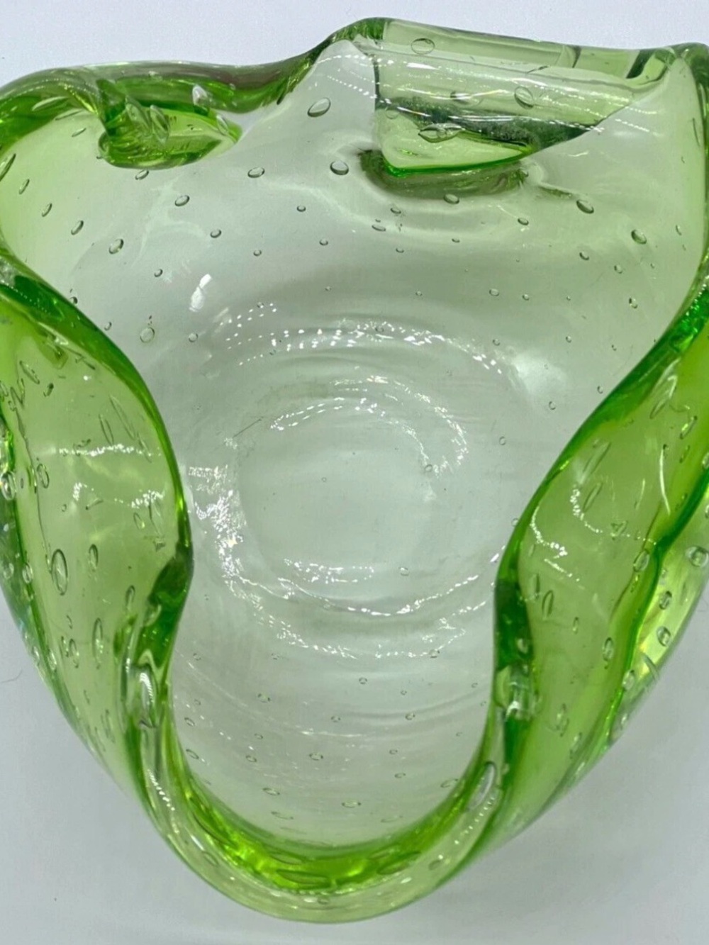 Murano Vintage Hand Blown Green Art Glass with controlled Bullicante